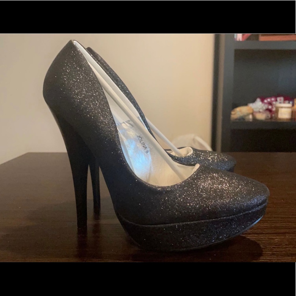 Sparkly Black Platform Stiletto Pumps